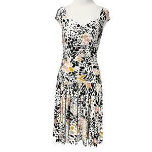 Anthropologie Womens Midi Dress XS Leopard Cheetah Print Drop Waist Stretch